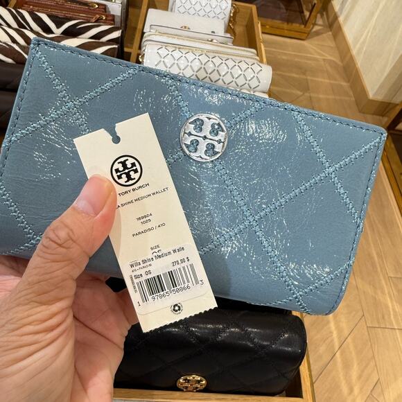 Tory Burch Willa Medium Wallet 169924 Crinkle Patent Leather Paradiso $270 - Picture 8 of 8